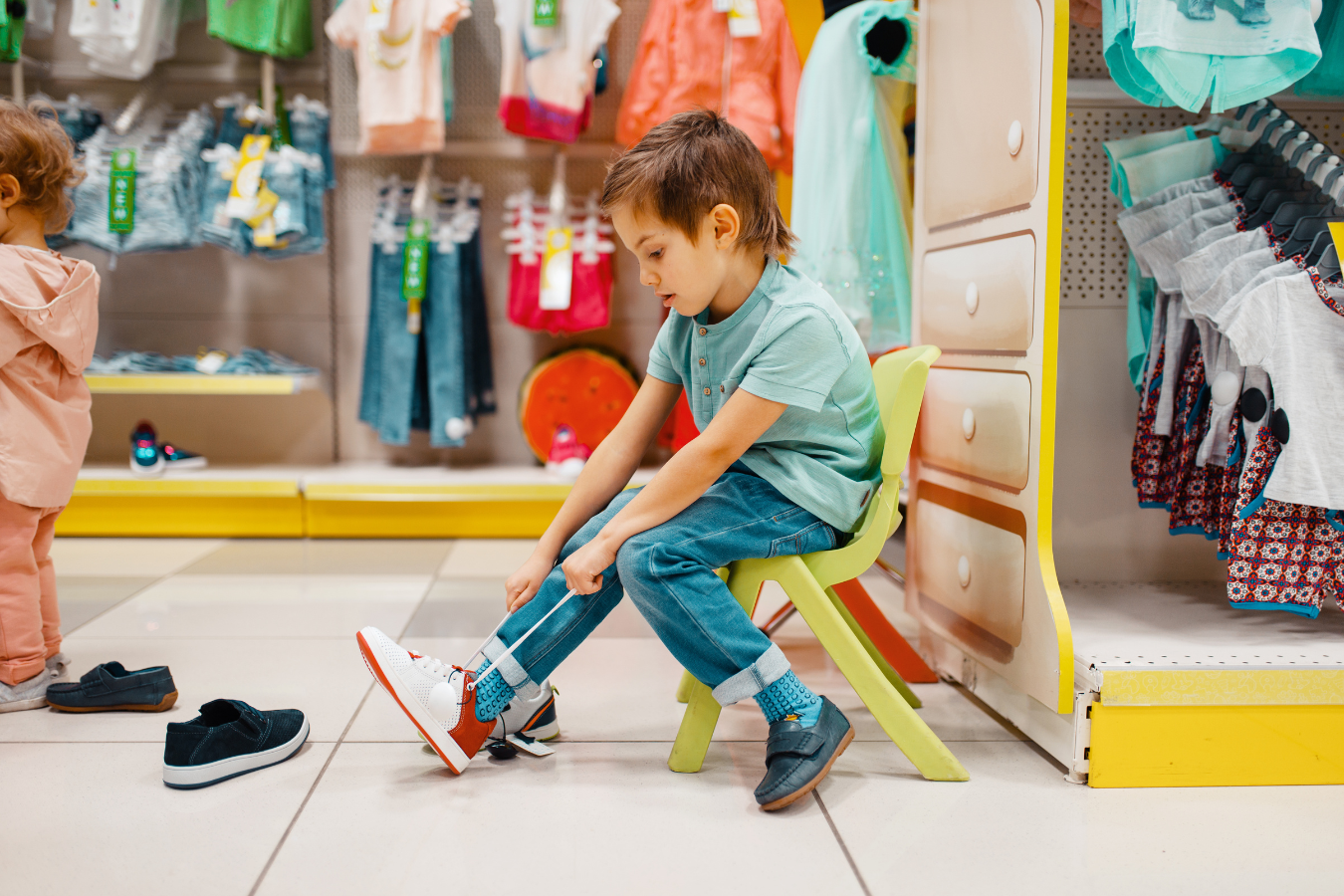 Kid putting on shoes