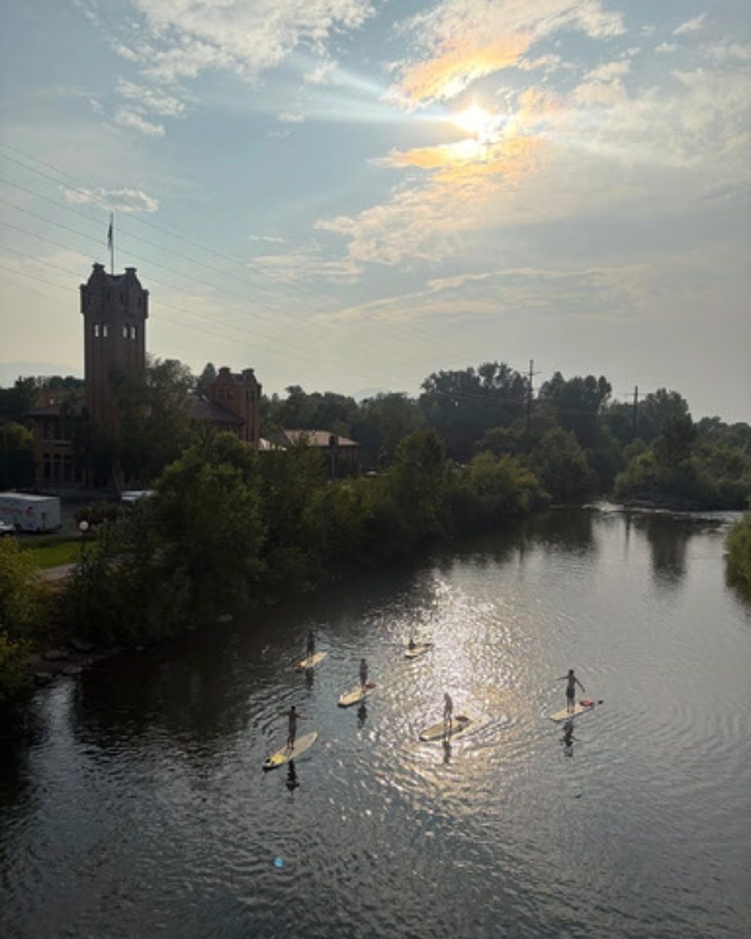 Paddleboarders on the river downtown Missoula